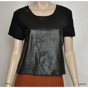 Piper Gore Leather/Silk Short Sleeve Top Tee Blouse Black M New $280